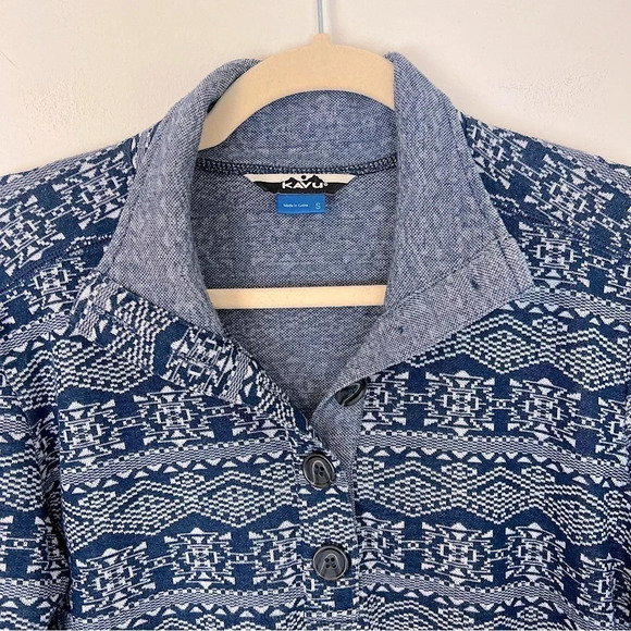Kavu Lopez Fair Isle Snowflake Henley Quarter Pullover Sweater Top Navy Small - Picture 2 of 4